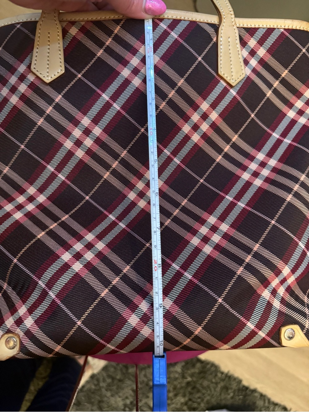 Burberry Brown Plaid Tote with Tan Leather Trim - Picture 7 of 12